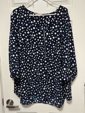 *Cb Established 1962 Navy Polka Dot Women’s Zipper Front 3X Tunic Top